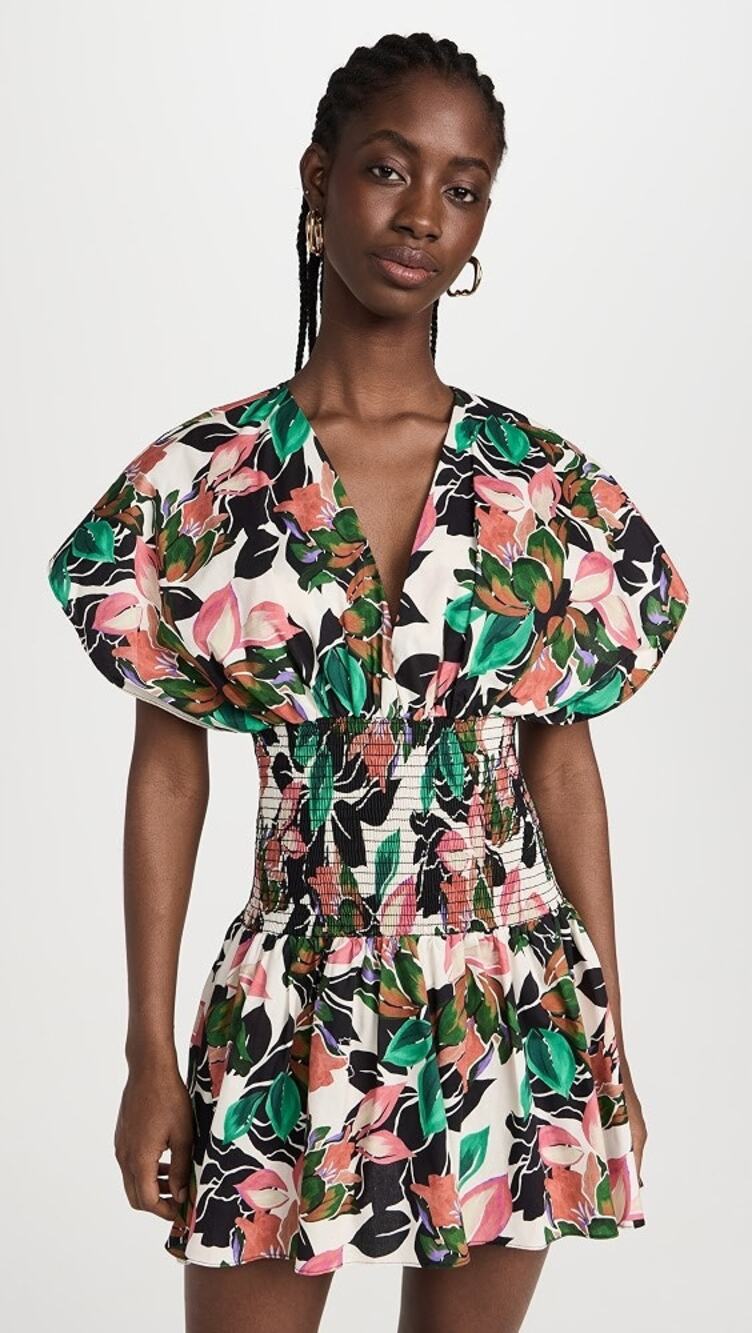 NWT Misa Los Angeles Floral V-Neck Smocked Mini Dress Las Palmas Women's Small